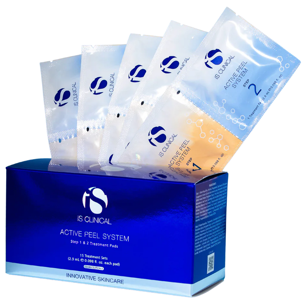 IS Clinical Active Peel System packaging with multiple treatment pads on a white background