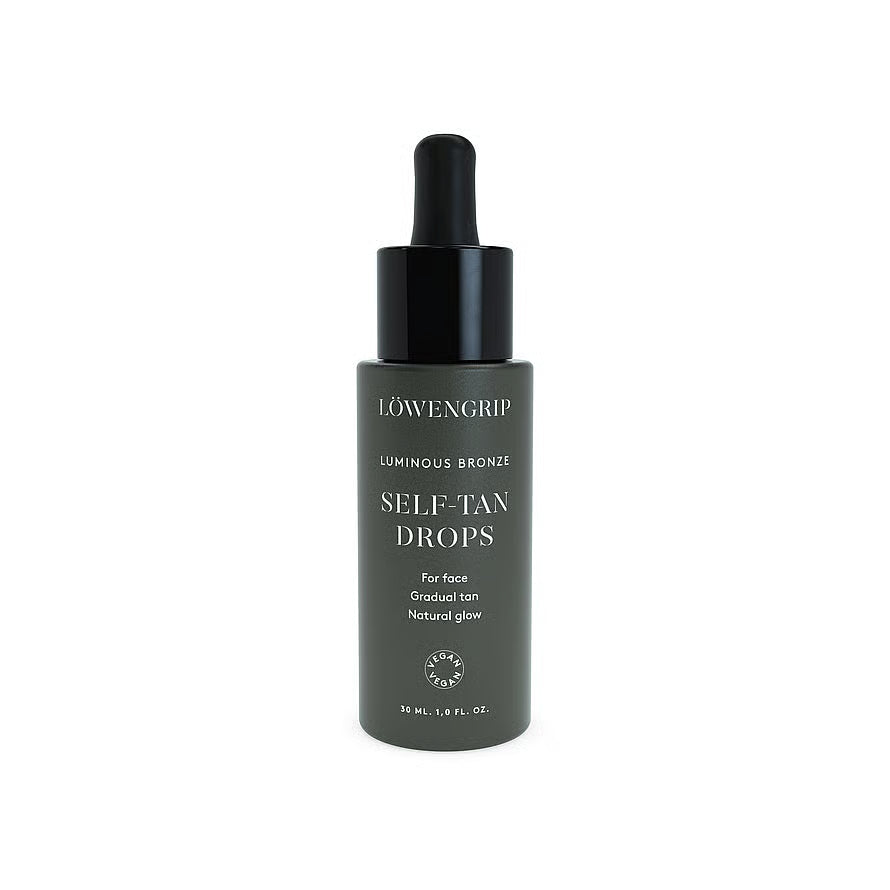 Bottle of Lowengrip Self-Tan Drops on a white background