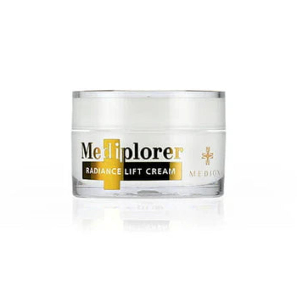 Jar of Mediplorer Radiance Lift Cream on a white background