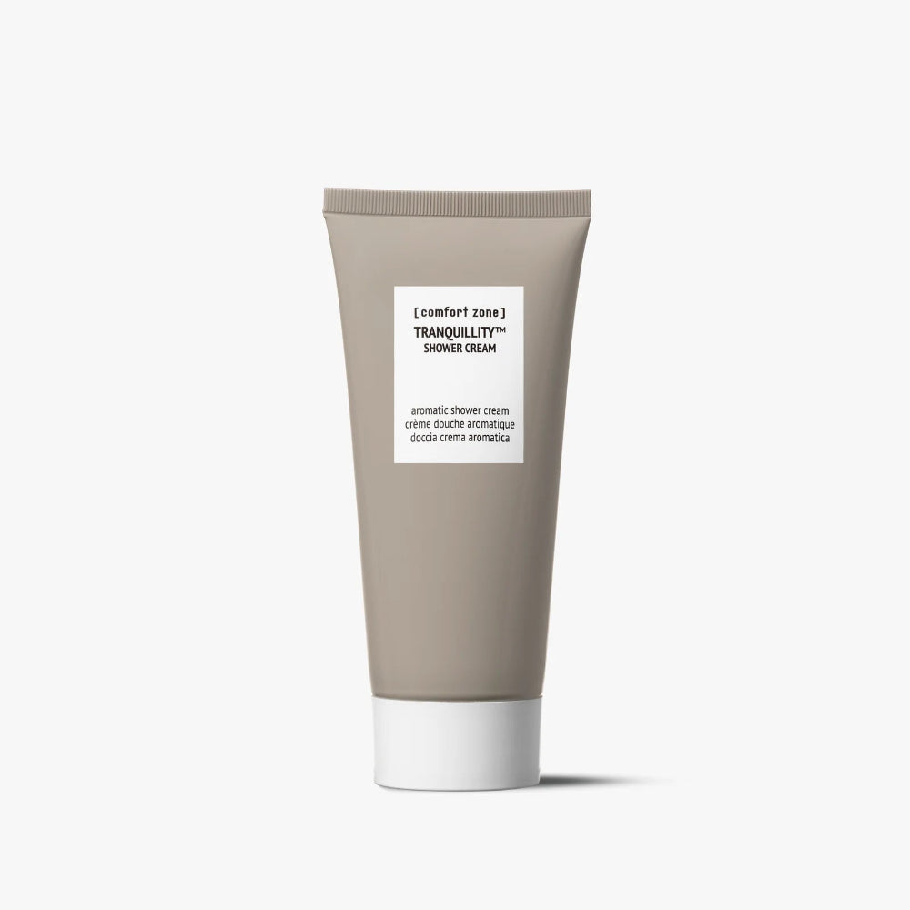 Tube of 'Comfort Zone' Tranquility shower cream on a white background