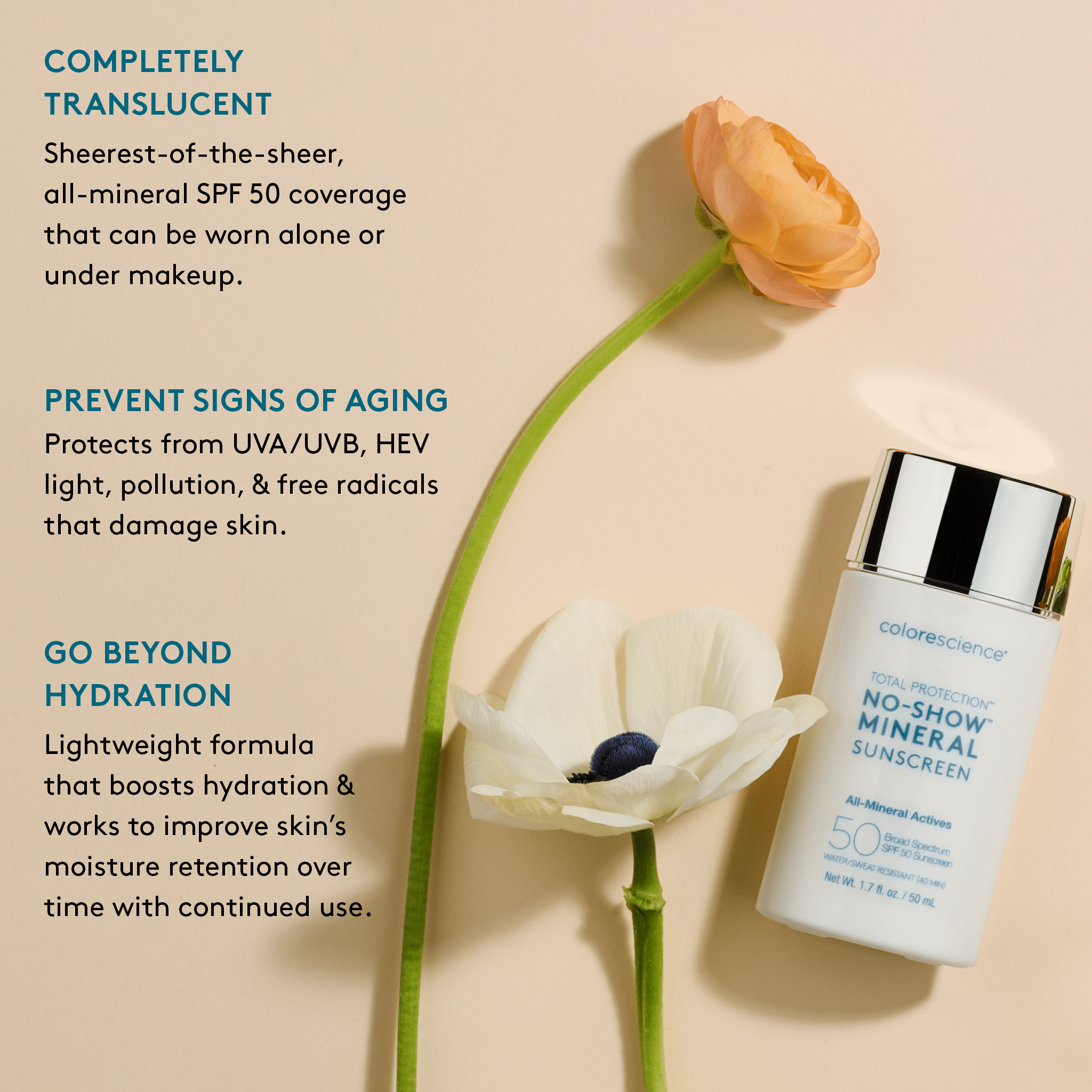 Colorescience Total Protection® No-Show™ Mineral Sunscreen SPF 50 mineraali aurinkosuoja