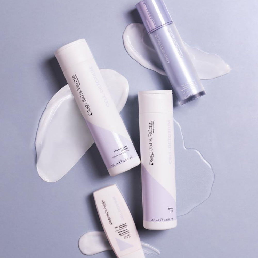 Skincare products on a gray background
