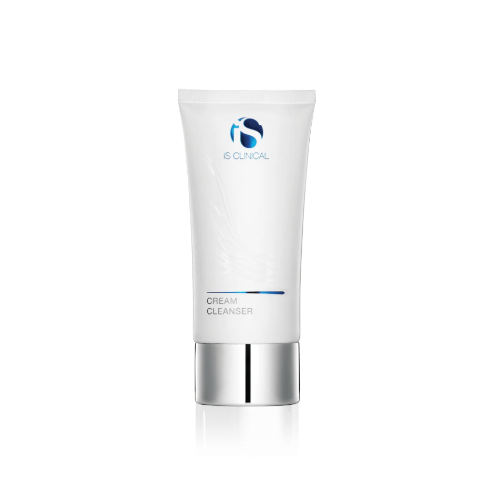 Tube of cream cleanser with a brand logo on a white background