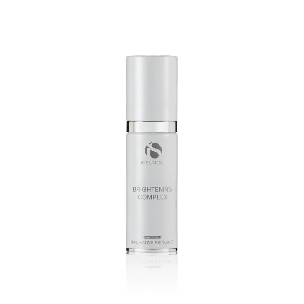 Skincare bottle labeled 'Brightening Complex' on a white background