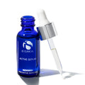 Blue serum bottle with dropper on a white background