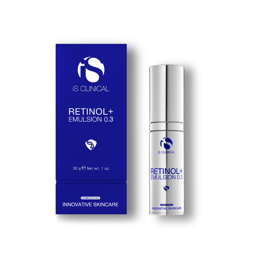 Retinol+ Emulsion 0.3 packaging and bottle on a white background